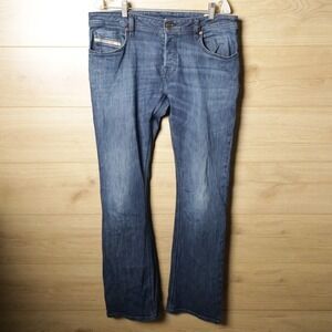 Diesel Jeans Mens 36x34 Zatiny Bootcut Blue Denim Dark Wash Button Fly